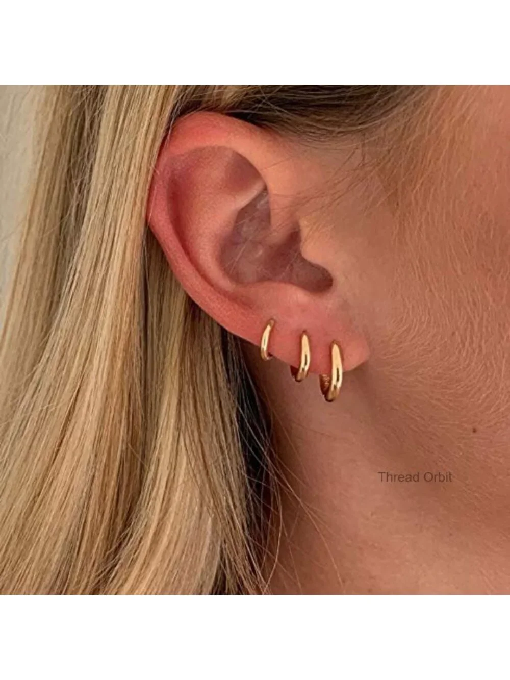 14K Gold Plated Huggie Hoop Earrings 3 Pairs Minimalist Stacking Set
